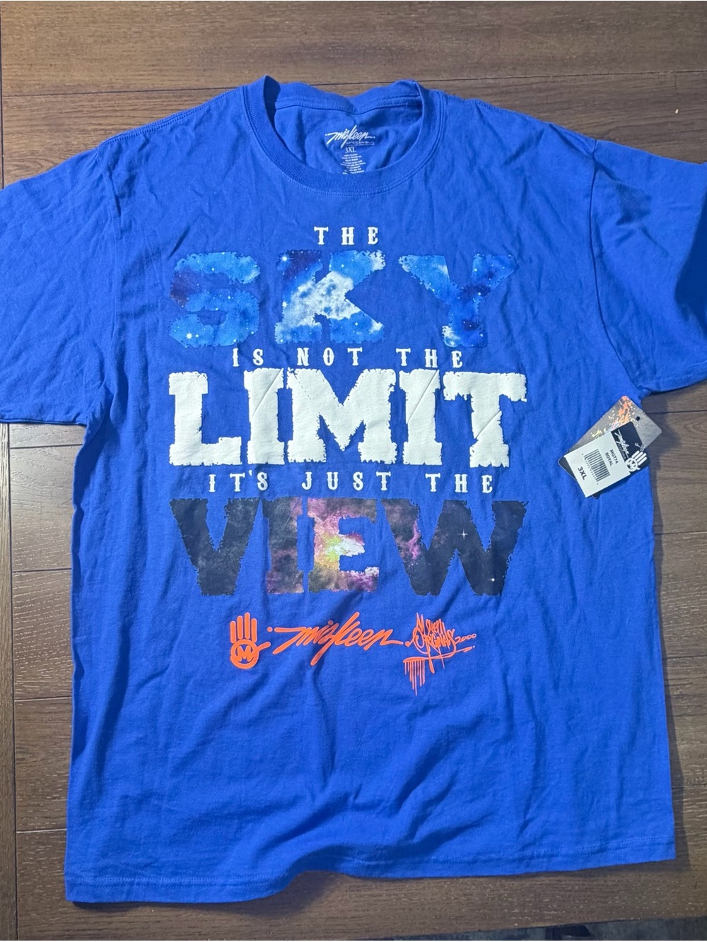 New Miskeen Hand Painted T Shirt Mens 3XL Blue Grafitti VTG Y2K NWT Streetwear